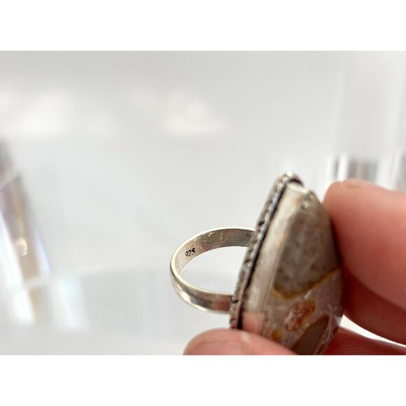 Agate Teardrop Shaped Southwest Style 925 Sterling Silver Vintage Ring - sz 5 - Picture 7 of 9